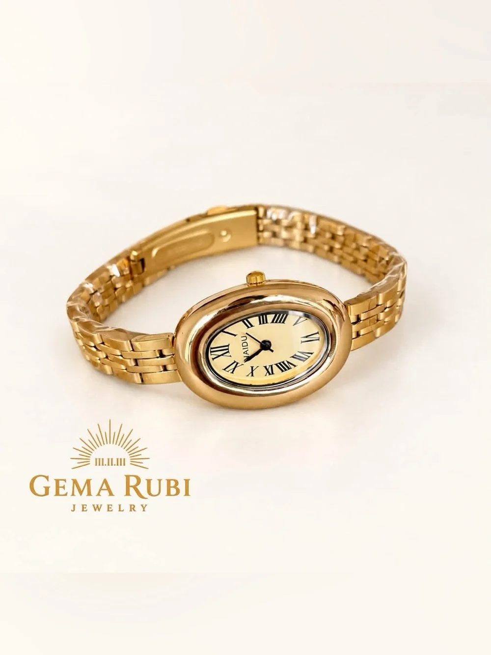 Gold-Tone Oval Women's Bracelet Watch